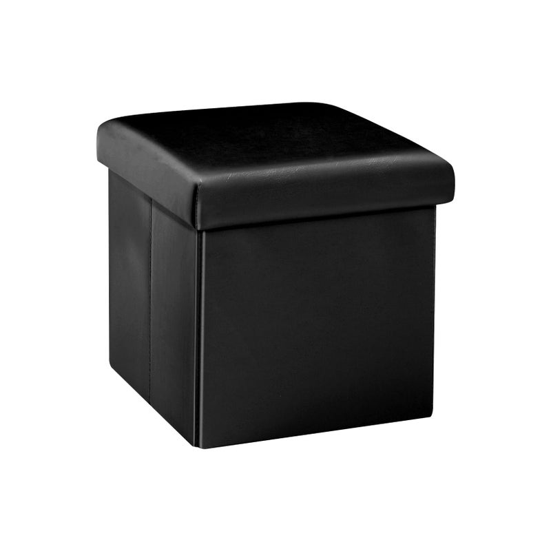B FSOBEIIALEO Folding Storage Ottoman Cube with Faux Leather for Living Room, Bedroom, Home Office, Dorm Storage Footrest Black 11.8"x11.8"x11.8" - Image 1